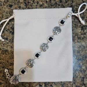 Silver-Tone Filigree Bracelet with Black Accents - Women Jewelry